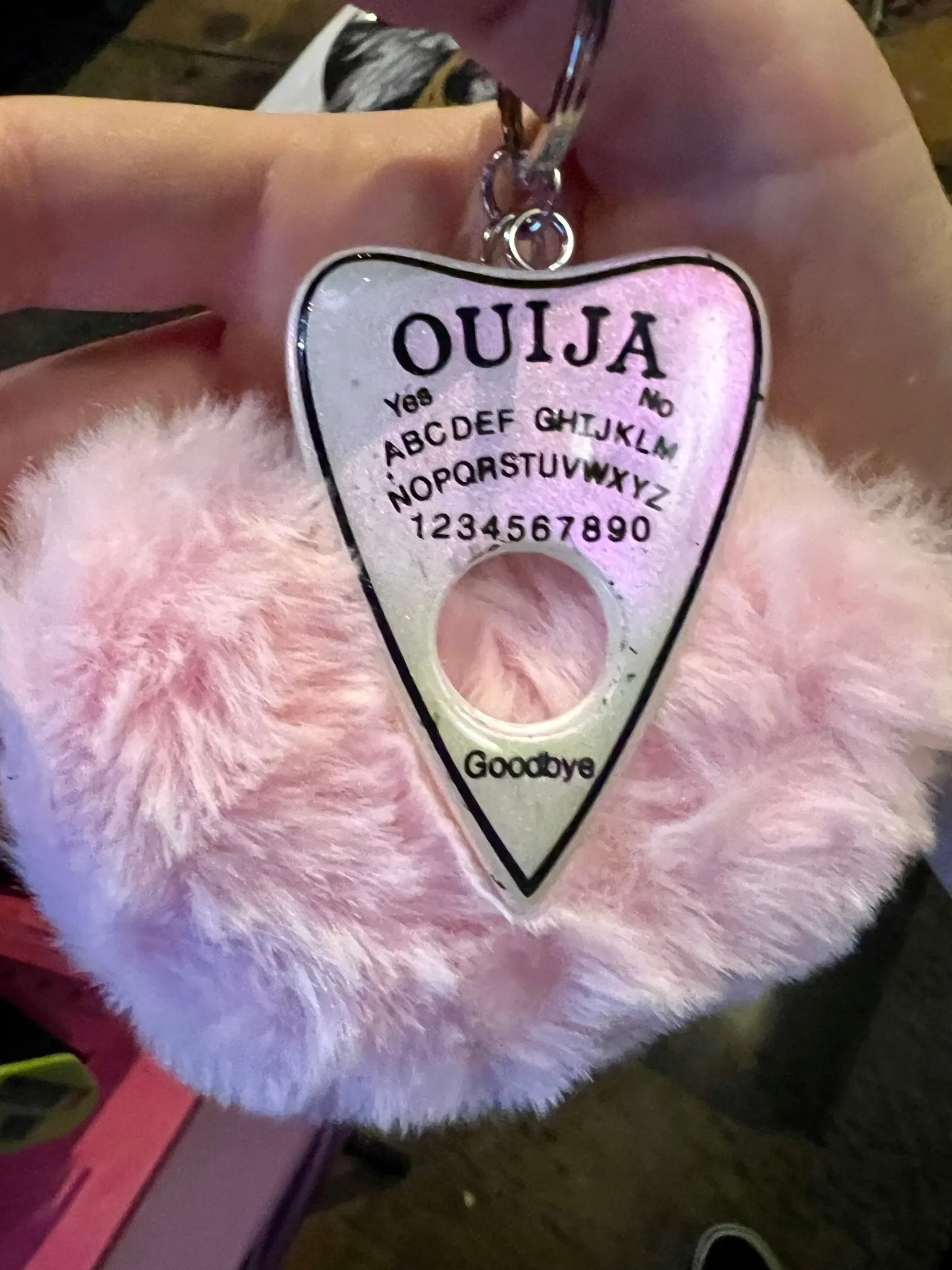 Ouija Planchette with Heart Puff Keychain
