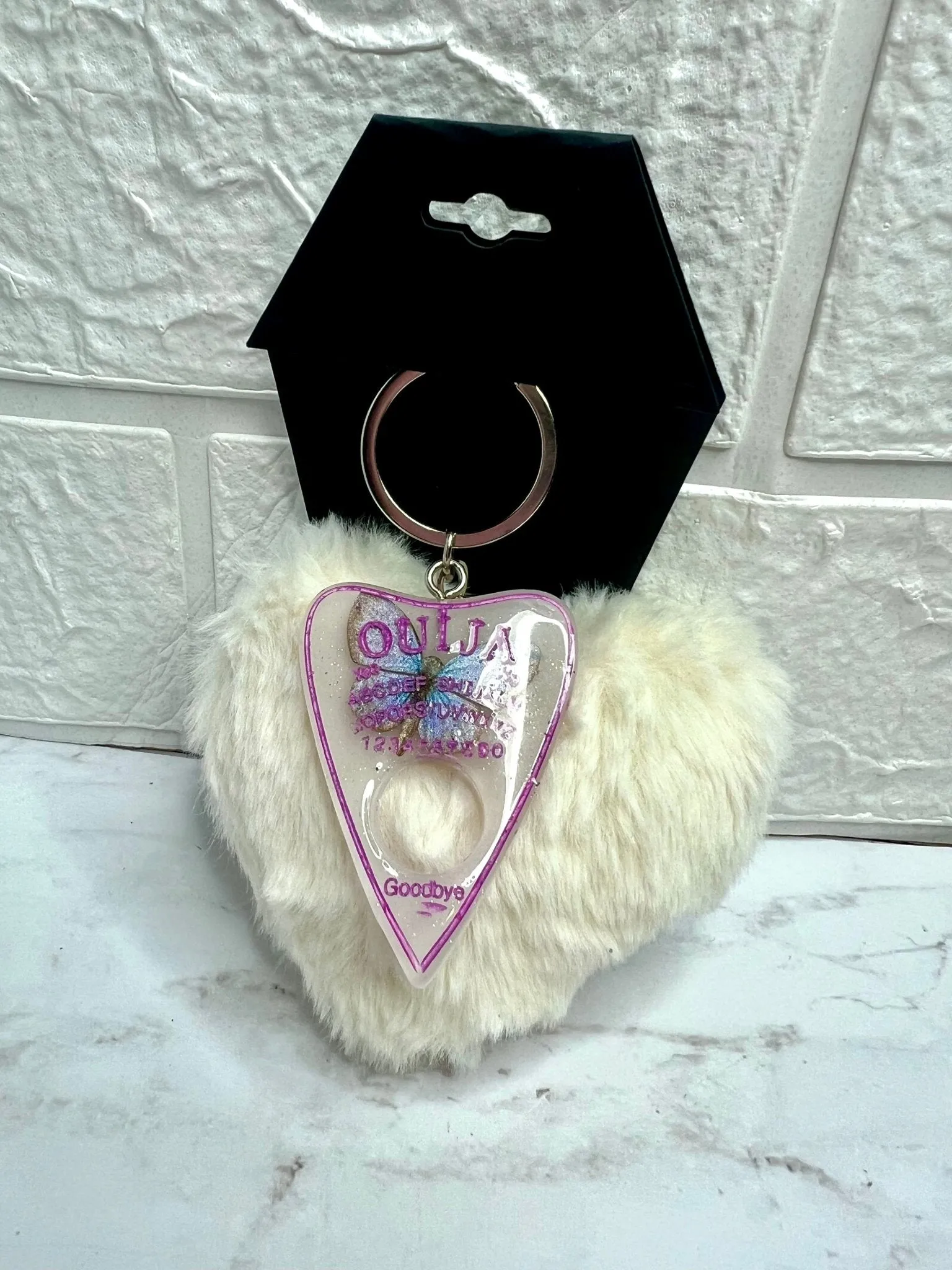 Ouija Planchette with Heart Puff Keychain