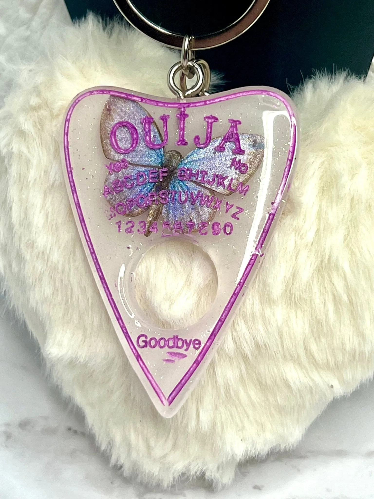 Ouija Planchette with Heart Puff Keychain