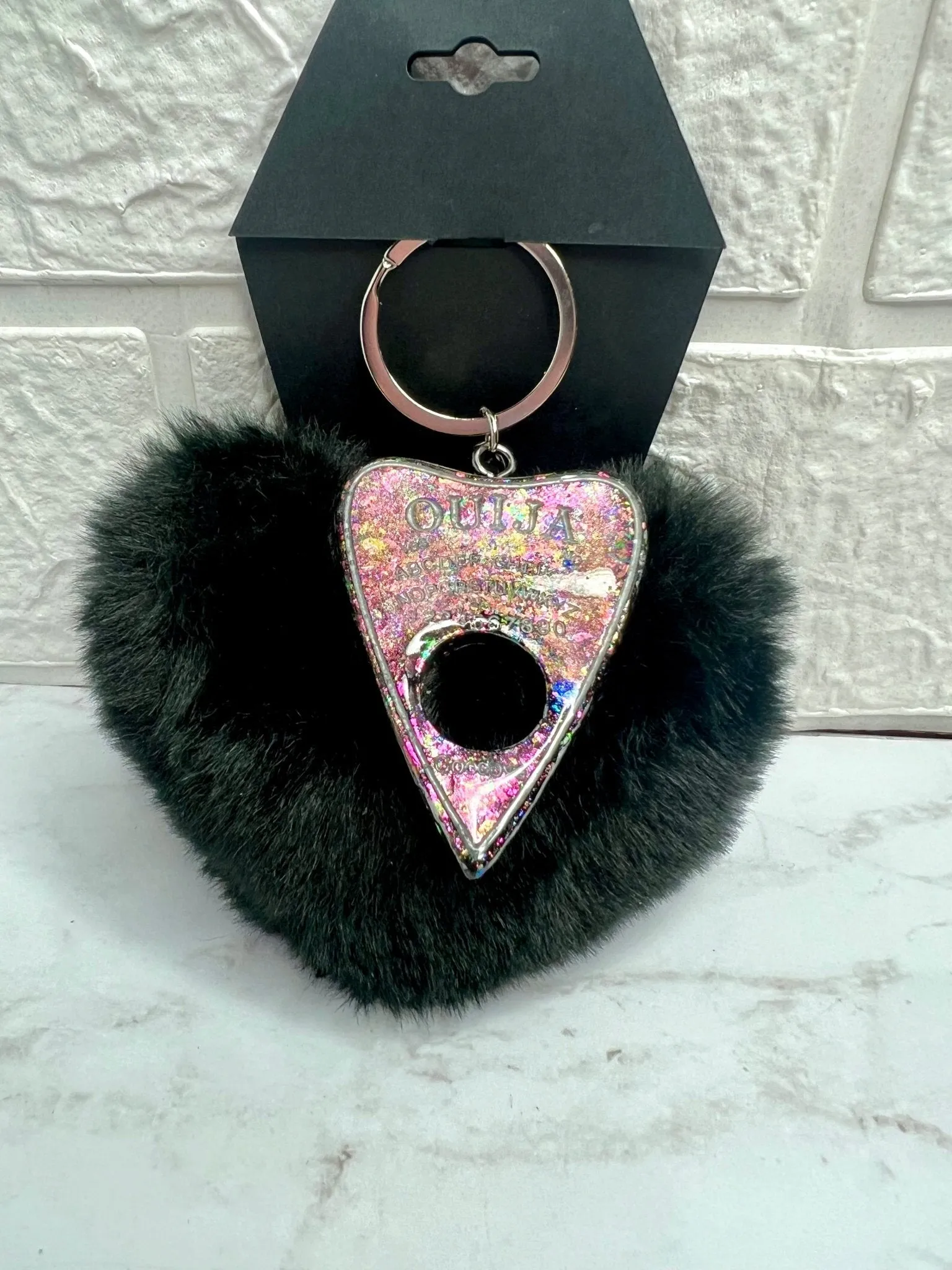 Ouija Planchette with Heart Puff Keychain