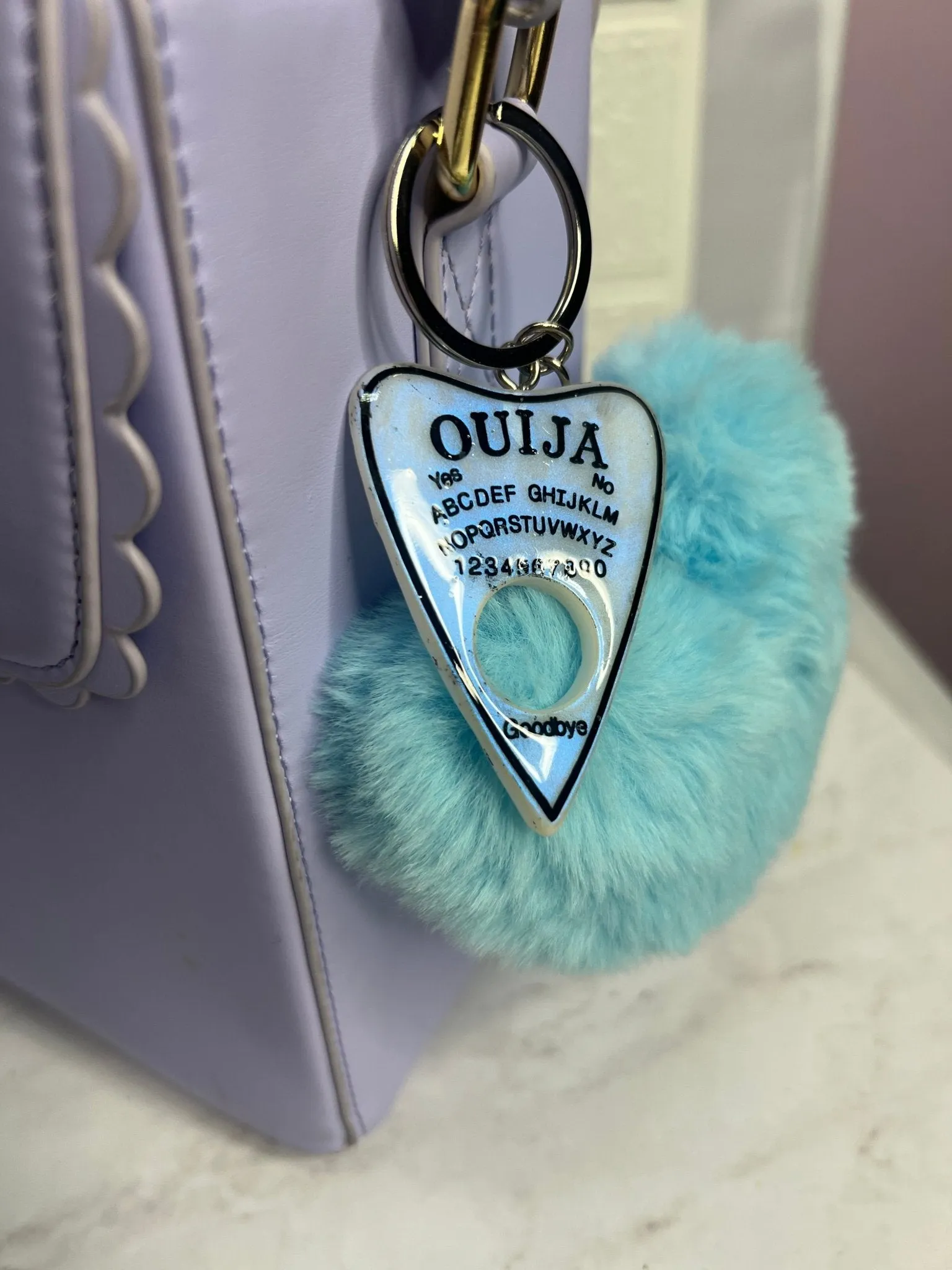 Ouija Planchette with Heart Puff Keychain