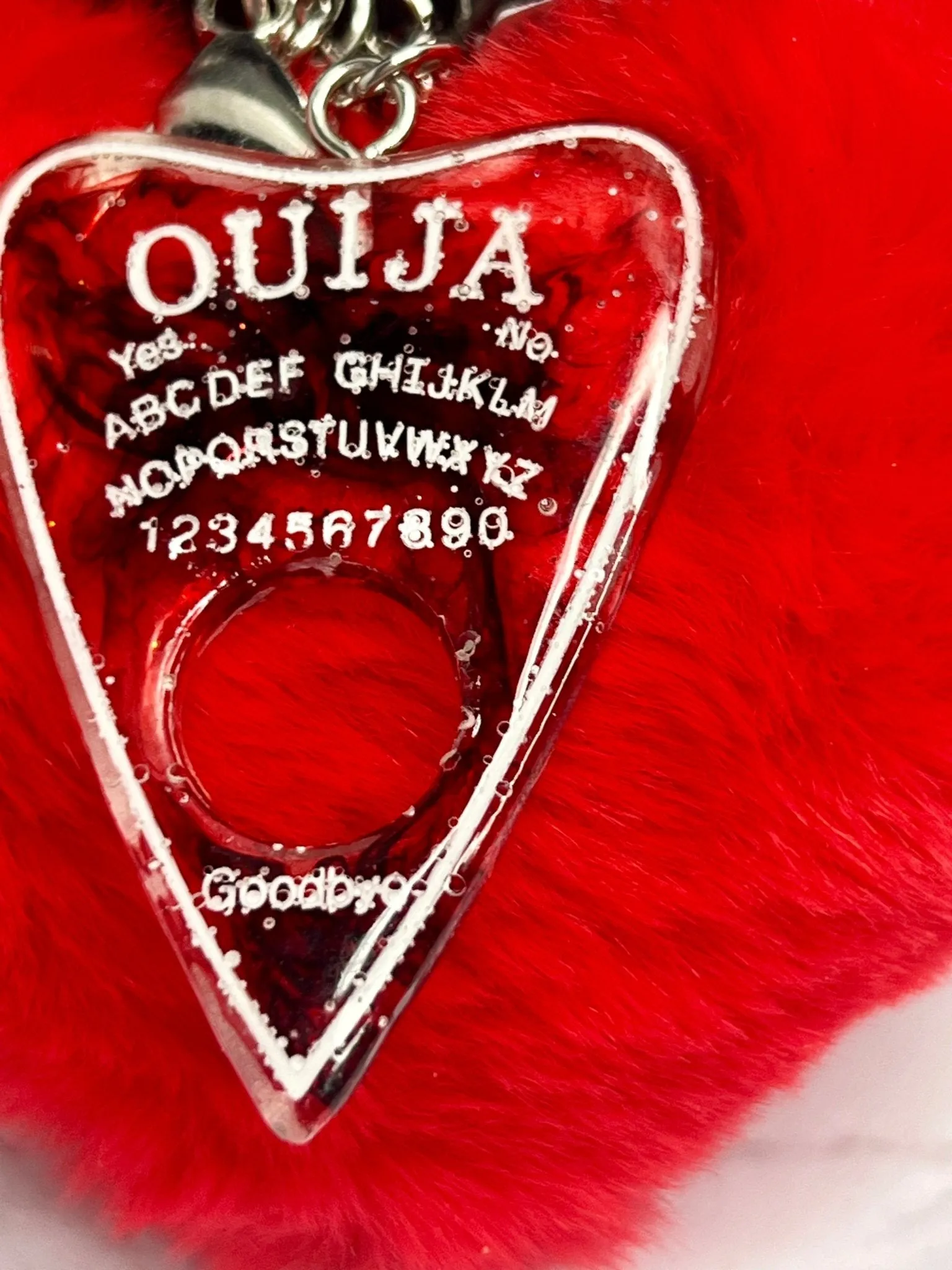 Ouija Planchette with Heart Puff Keychain