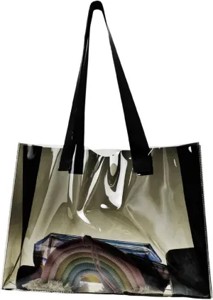 OVBOVA Transparent PVC Tote Bag, Clear Bag, Stadium Approved Transparent Bag, Beach Bag, Women's Transparent Tote Bag for Work, Sports Games, Concerts, Gym, Shopping, Black, transparent, 40X29X10CM