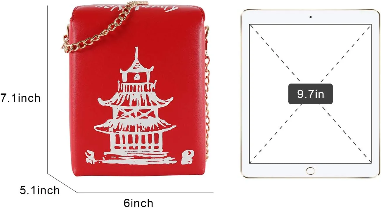 Oweisong Women Novelty Chinese Takeout Purse Tower Print Crossody Shoulder Bag Box Totes with Comfortable Chain Strap