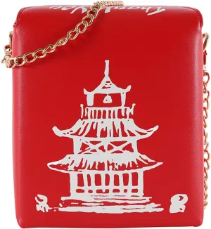 Oweisong Women Novelty Chinese Takeout Purse Tower Print Crossody Shoulder Bag Box Totes with Comfortable Chain Strap