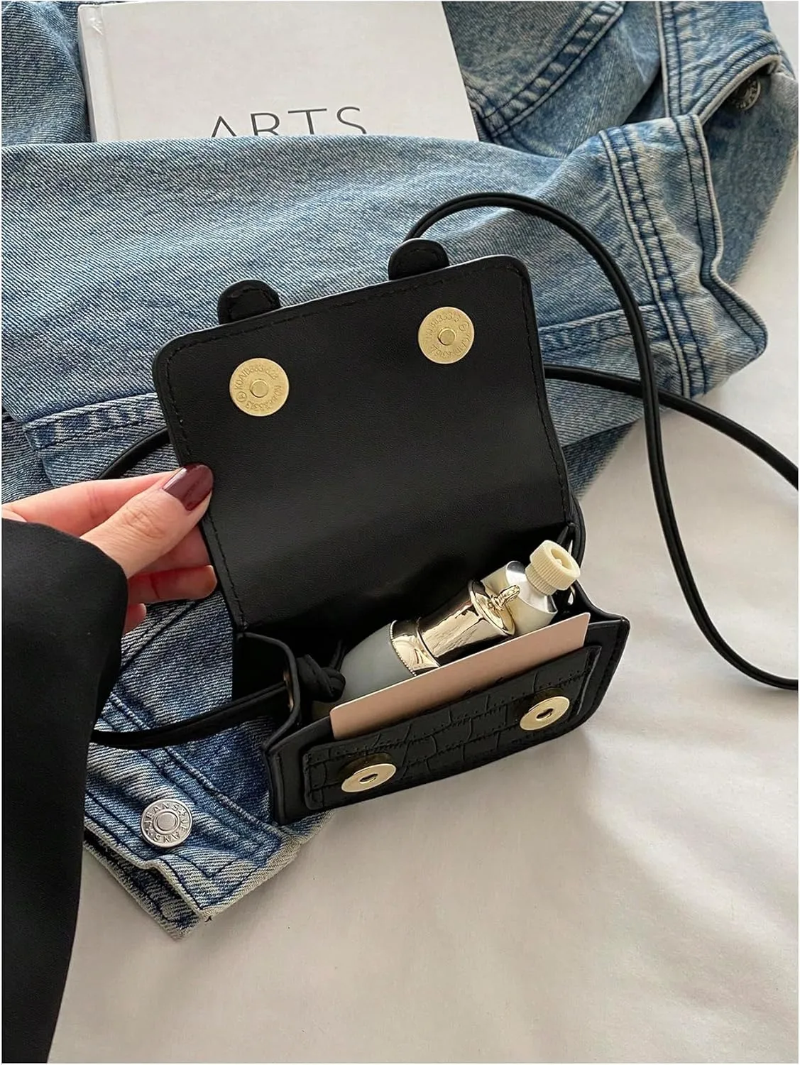 OYOANGLE Women's Buckle Decor Mini Shoulder Bags Solid Square Crossbody Bag