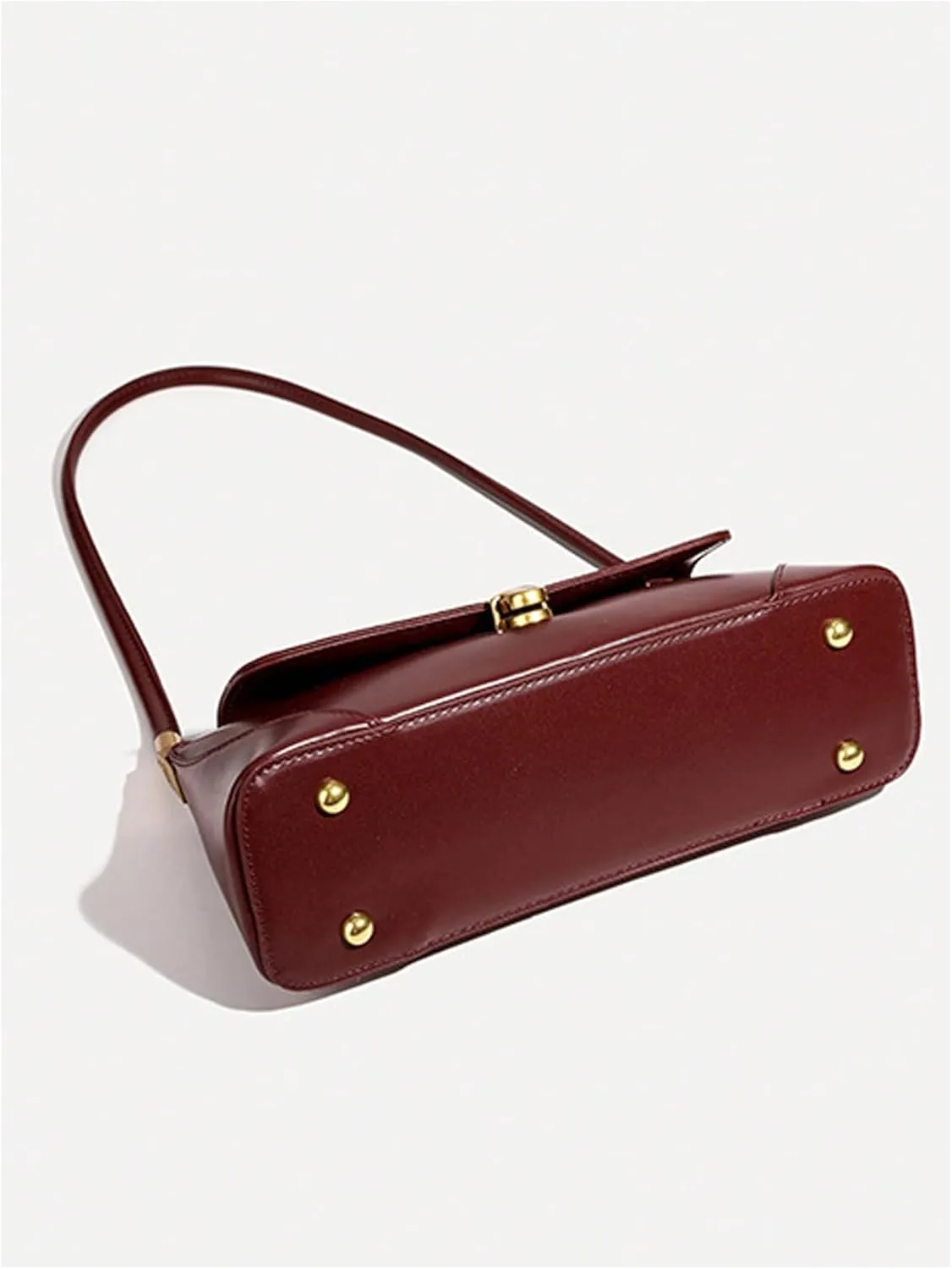 OYOANGLE Women's Leather Flap Shoulder Bags Top Handle Retro Square Purse Handbags Vintage Small Underarm Bag