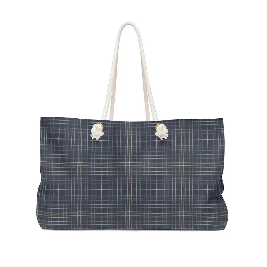 Painterly Plaid Weekender Bag in Indigo