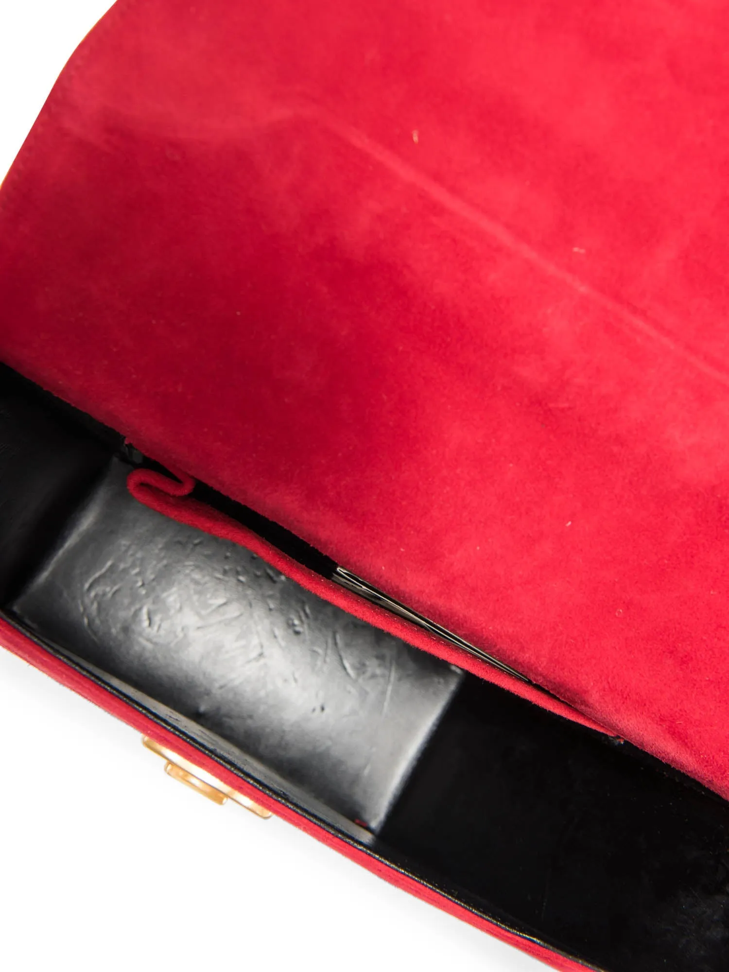 Paloma Picasso Vintage Suede Logo Stitched Shield Clasp Messenger Bag Red Black