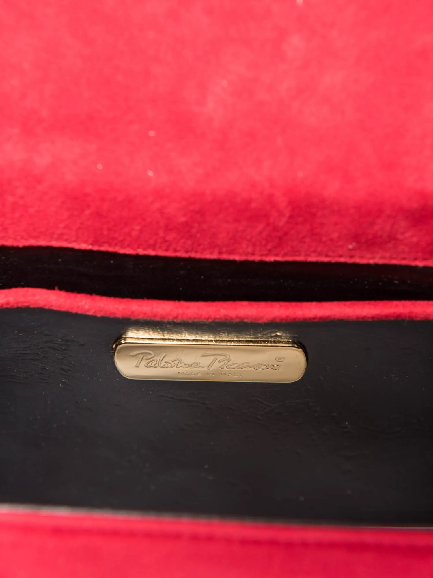 Paloma Picasso Vintage Suede Logo Stitched Shield Clasp Messenger Bag Red Black
