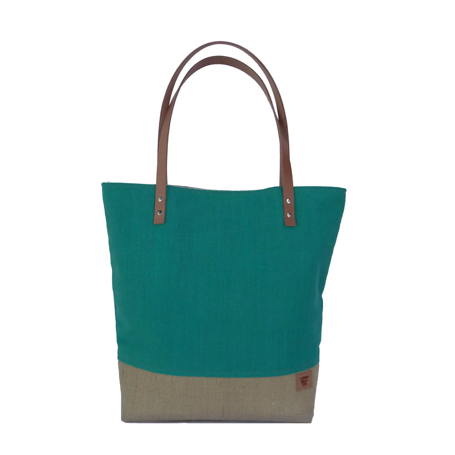 Panama Capri and Burlap Tote Bag - Teal and Beige