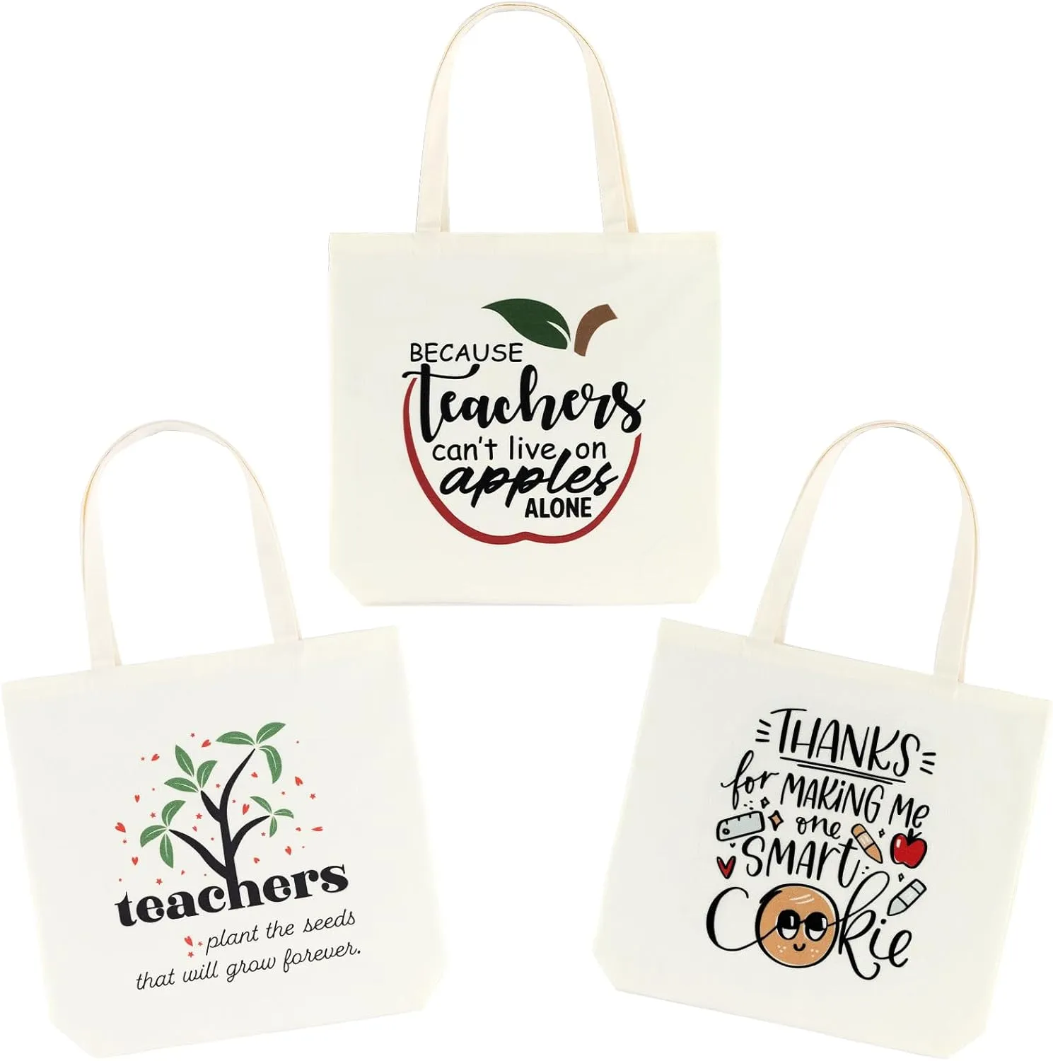PARBEE 6 PCS Teacher Appreciation Gift Canvas Tote Bags, Reusable Teacher Essential Bags for Graduation, Retirement Gifts