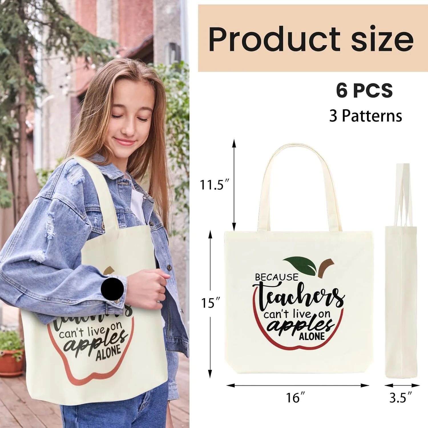 PARBEE 6 PCS Teacher Appreciation Gift Canvas Tote Bags, Reusable Teacher Essential Bags for Graduation, Retirement Gifts
