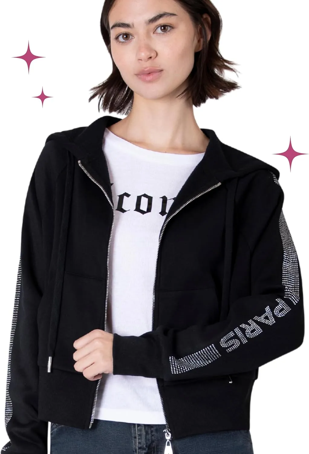 Paris Hilton Women's Sporty Embellished Sweatshirt Hoodie