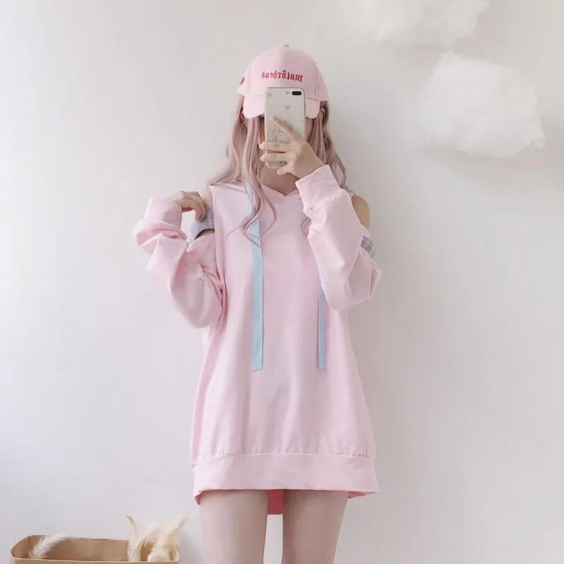 Pastel Pink Open Shoulder Loose Sweater SD00263