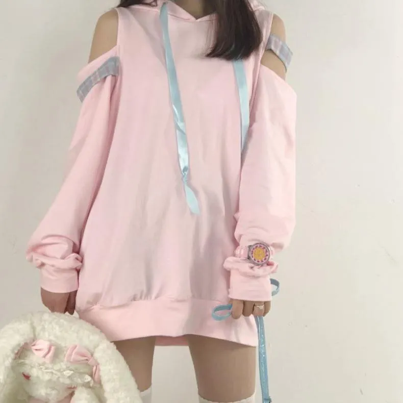 Pastel Pink Open Shoulder Loose Sweater SD00263