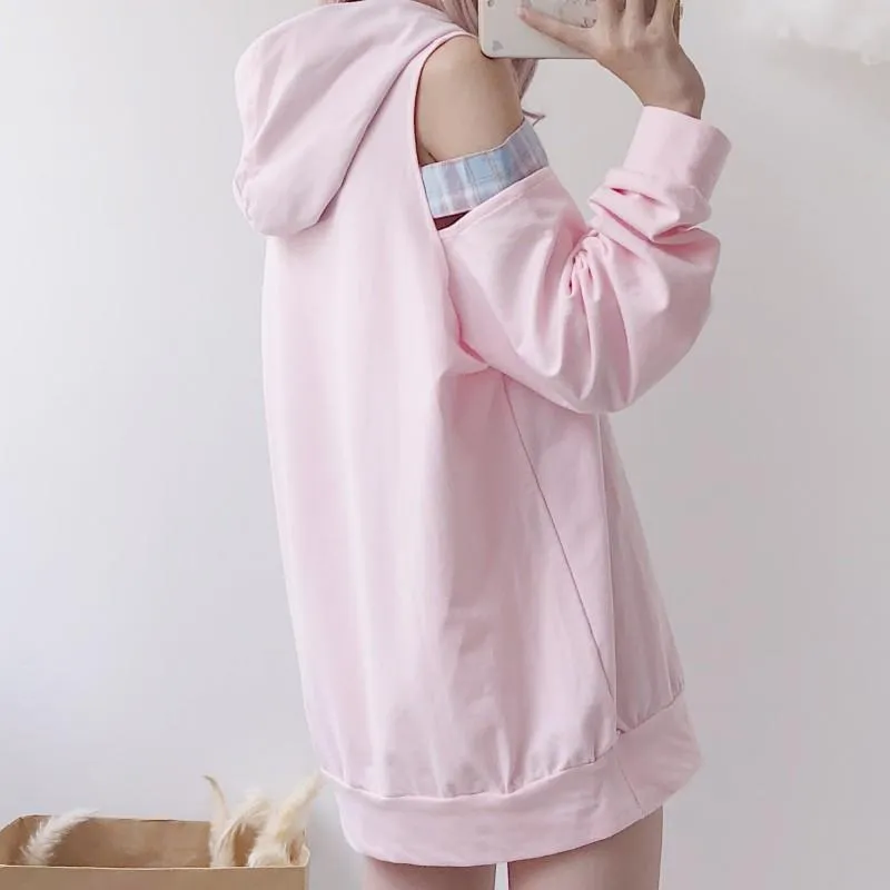 Pastel Pink Open Shoulder Loose Sweater SD00263
