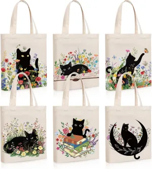 Paterr 6 Pcs Canvas Tote Bag for Women Aesthetic Tote Bags Reusable Shopping Grocery Bag Beach Bag Birthday Gifts for Women
