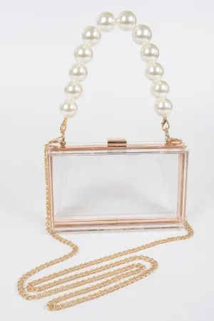 Pearl Handle Transparent Frame Clutch