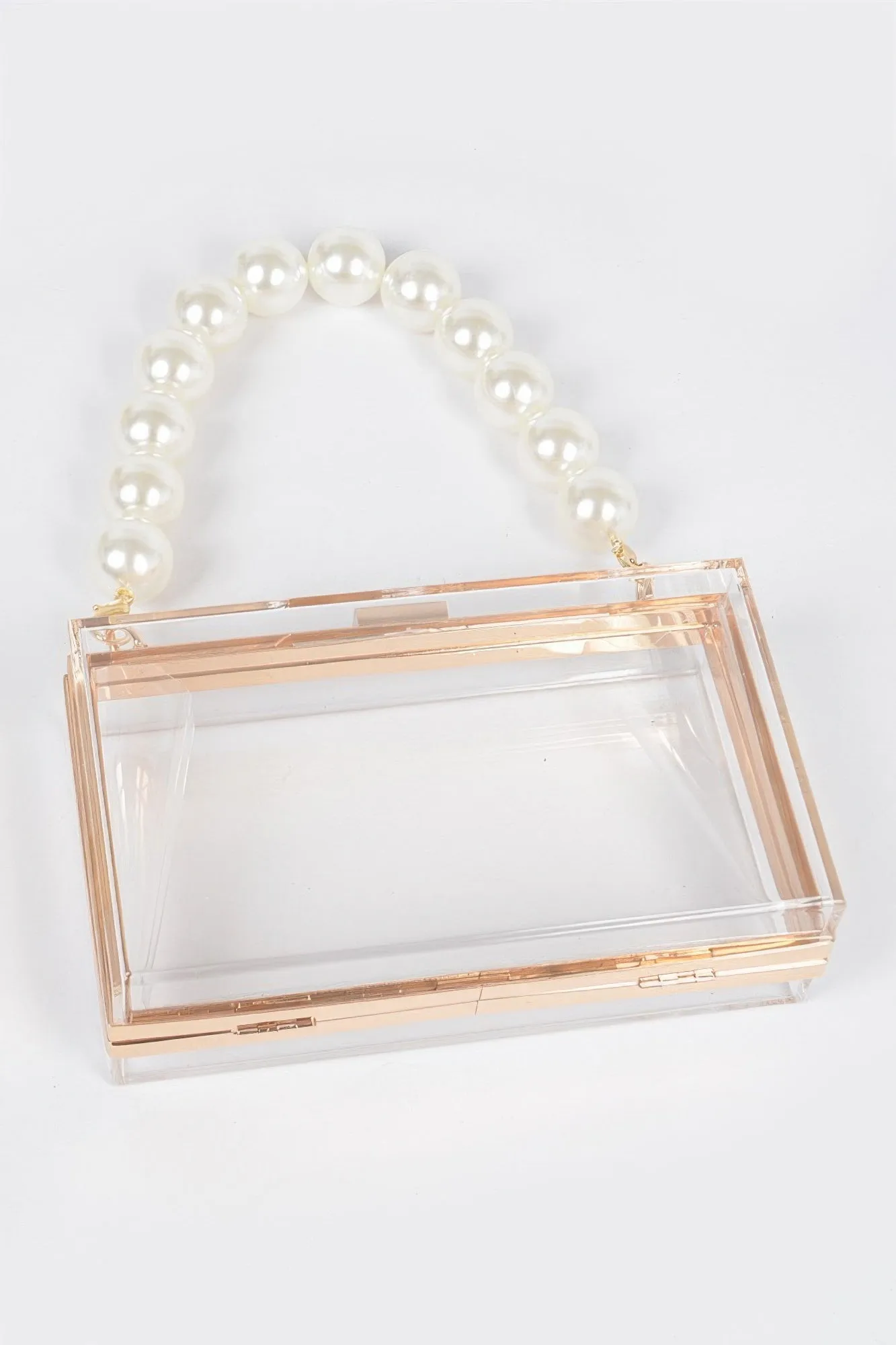 Pearl Handle Transparent Frame Clutch