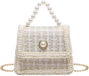 Pearl Handle Woven Crossbody Bag small square handbags for women shoulder bags purses