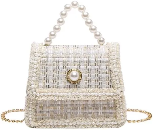 Pearl Handle Woven Crossbody Bag small square handbags for women shoulder bags purses