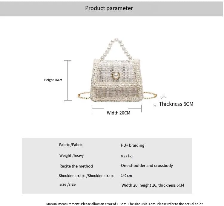 Pearl Handle Woven Crossbody Bag small square handbags for women shoulder bags purses