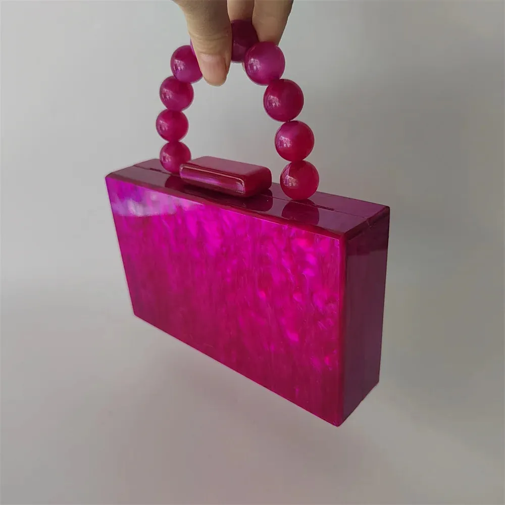 Pearl Hot Rose Pink Plaid Acrylic  Evening Clutch Bags