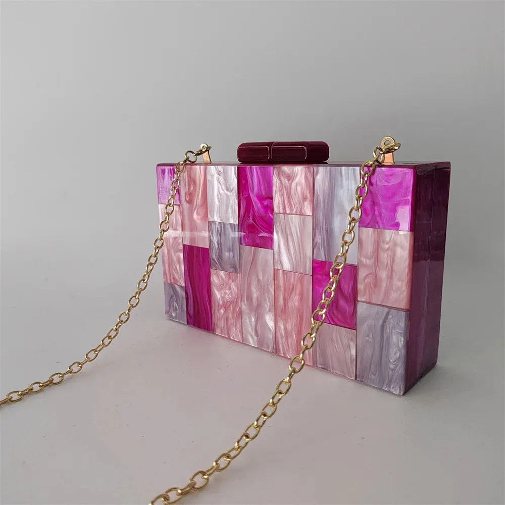 Pearl Hot Rose Pink Plaid Acrylic  Evening Clutch Bags