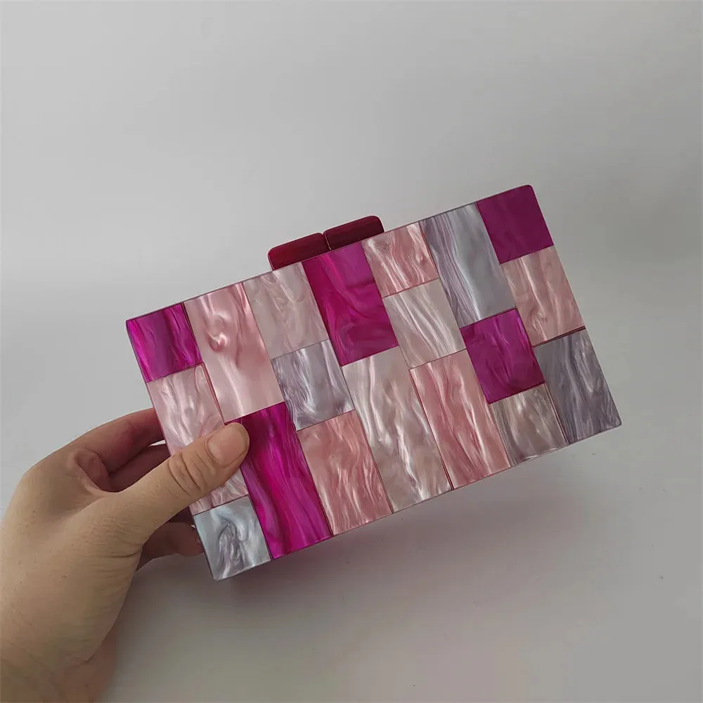Pearl Hot Rose Pink Plaid Acrylic  Evening Clutch Bags