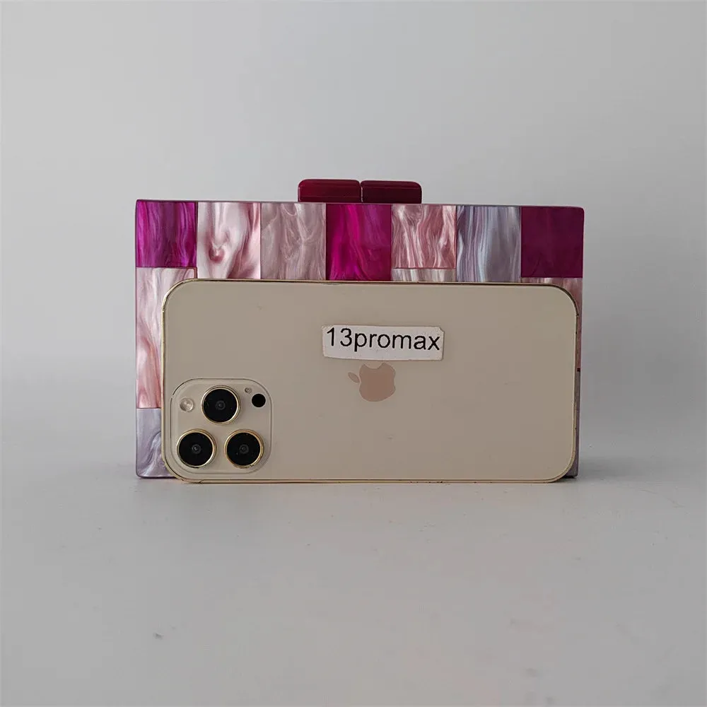 Pearl Hot Rose Pink Plaid Acrylic  Evening Clutch Bags