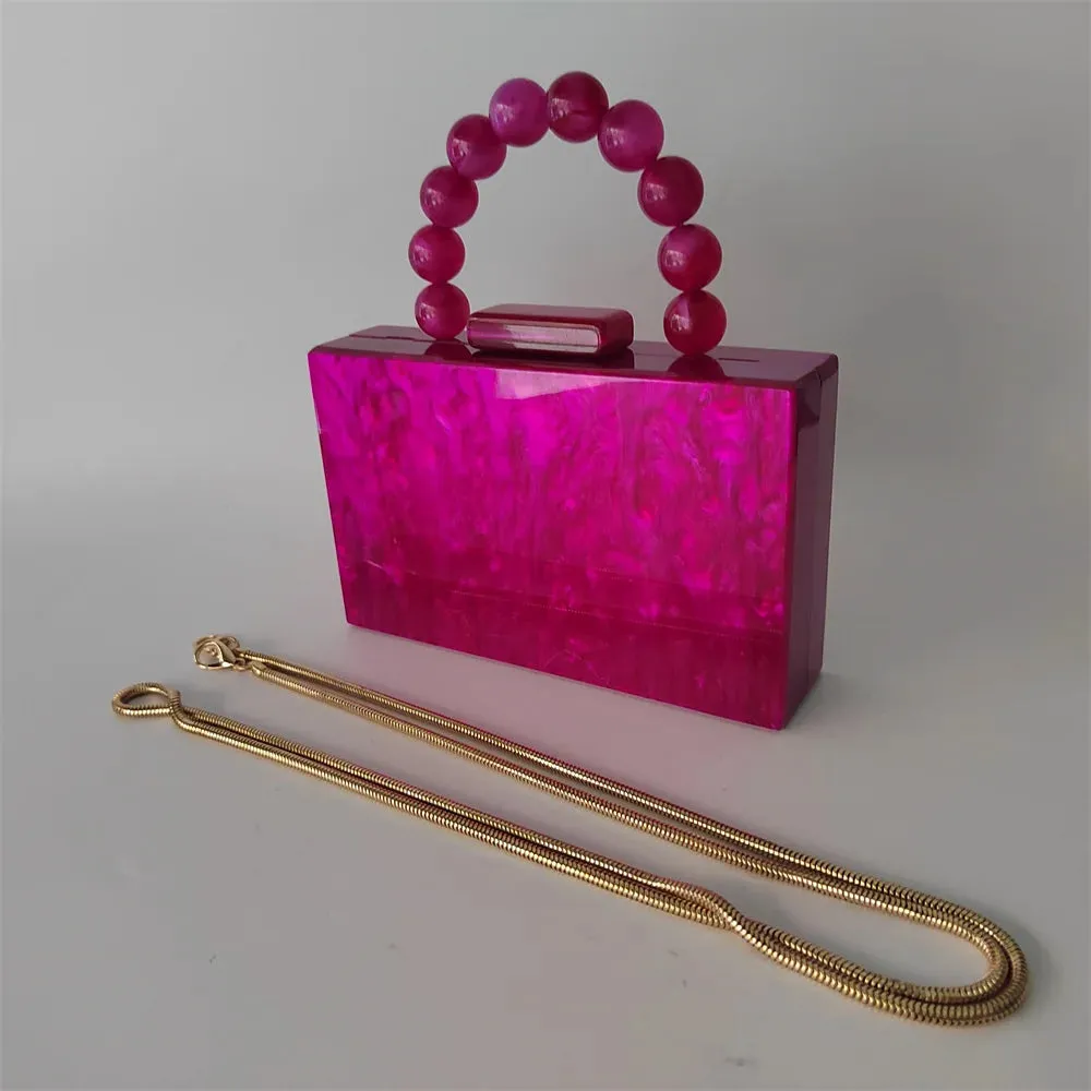 Pearl Hot Rose Pink Plaid Acrylic  Evening Clutch Bags