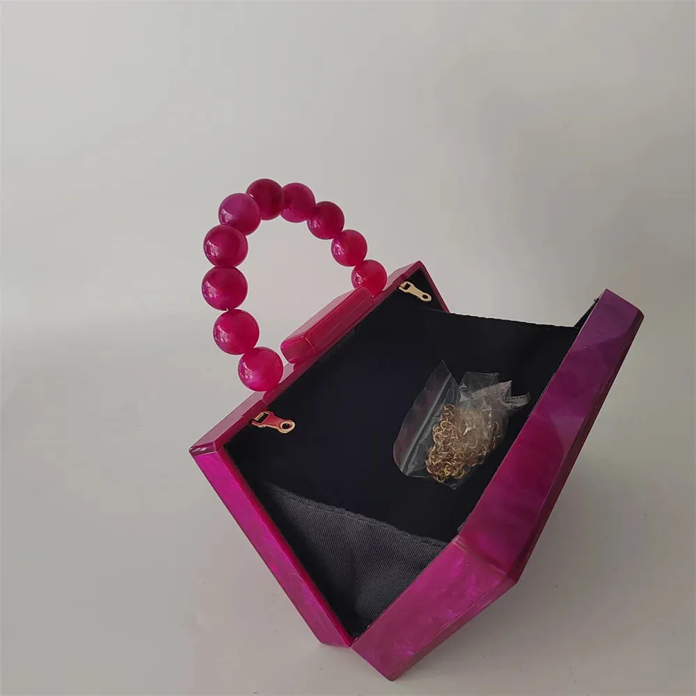 Pearl Hot Rose Pink Plaid Acrylic  Evening Clutch Bags