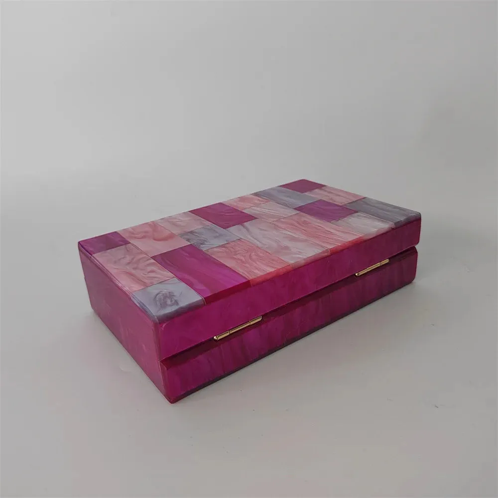 Pearl Hot Rose Pink Plaid Acrylic  Evening Clutch Bags