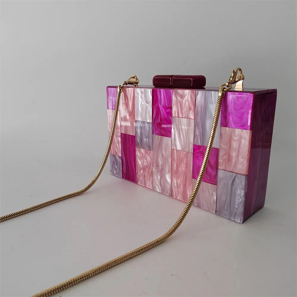 Pearl Hot Rose Pink Plaid Acrylic  Evening Clutch Bags