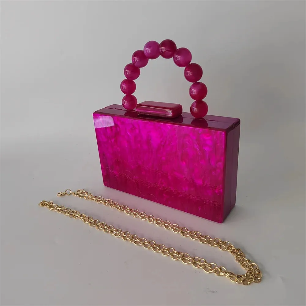 Pearl Hot Rose Pink Plaid Acrylic  Evening Clutch Bags
