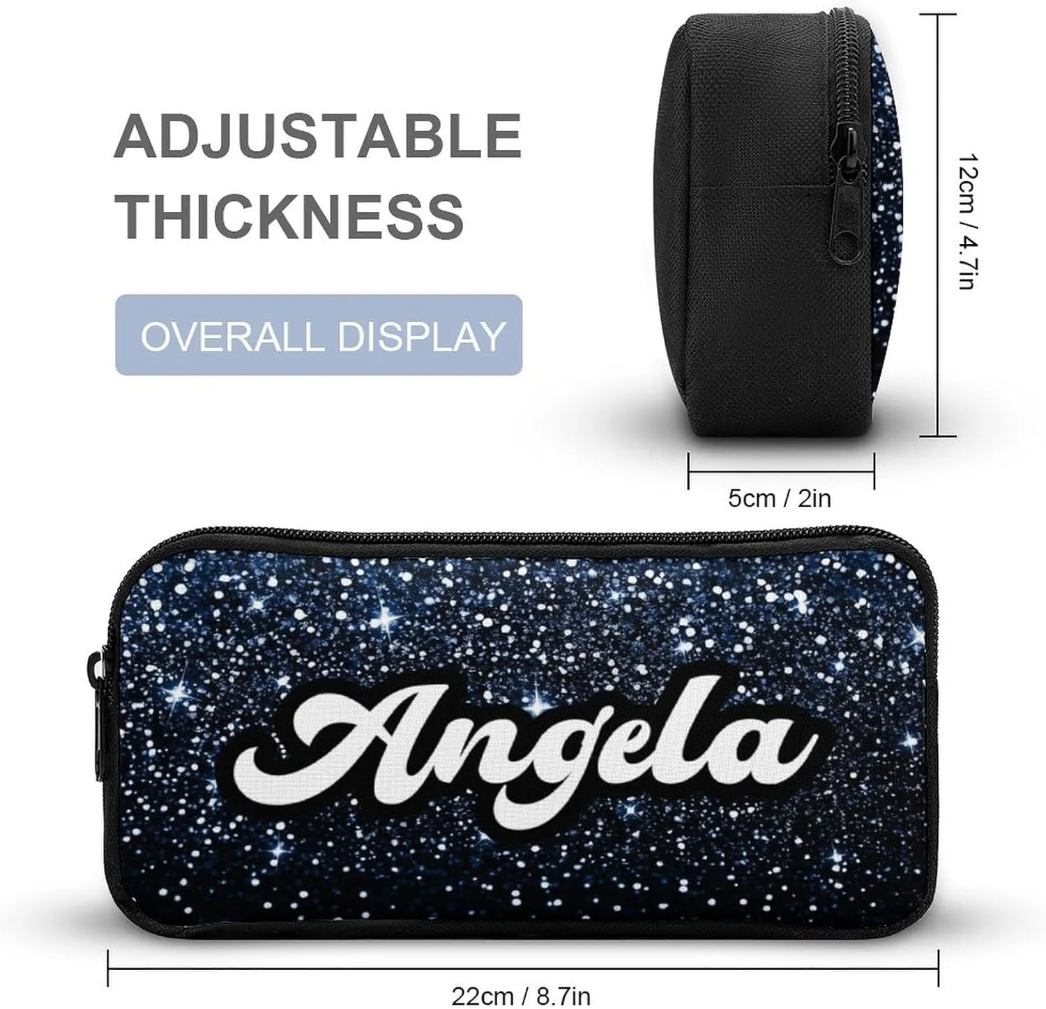 Personalized Blue Glitter Print Navy Black Backpacks Sets for Boys Girls Backpack and Lunch Box Pencil Pouch Back to School Gifts for Daughter Son