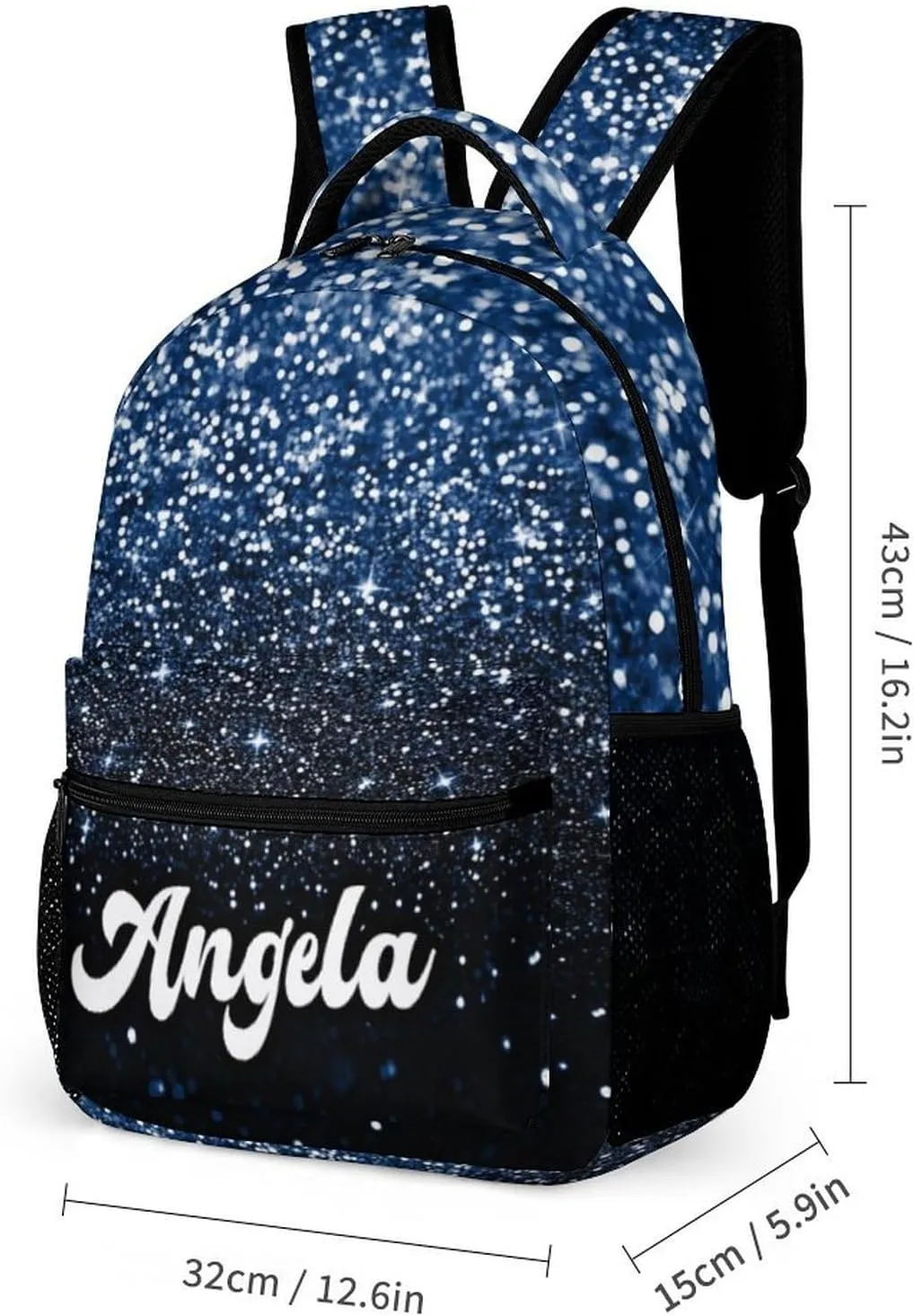 Personalized Blue Glitter Print Navy Black Backpacks Sets for Boys Girls Backpack and Lunch Box Pencil Pouch Back to School Gifts for Daughter Son