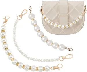 PH PandaHall 3 Style Pearl Chain Strap Short Purse Chain Replacement Imitation Pearl Handle Strap Chain Pearl Beaded Purse Chains for DIY Purse Handbag Wallet Tote Shoulder Bag, 11.9"/12"/12.1"
