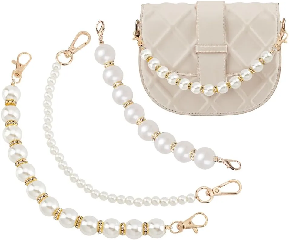 PH PandaHall 3 Style Pearl Chain Strap Short Purse Chain Replacement Imitation Pearl Handle Strap Chain Pearl Beaded Purse Chains for DIY Purse Handbag Wallet Tote Shoulder Bag, 11.9"/12"/12.1"