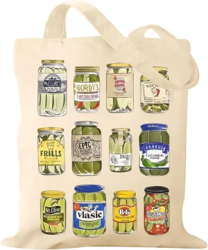 Pickle Jar Canvas Tote Bag Funny Aesthetic Vintage Bag For Women Utility Novelty Reusable Shopping Bags Pickles Gift