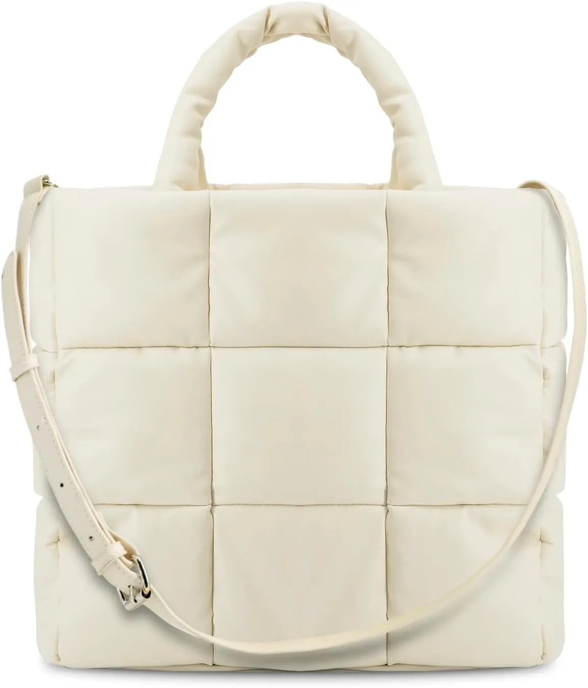 Pillow Soft Off White Square Quilted Top Handle Tote Bag