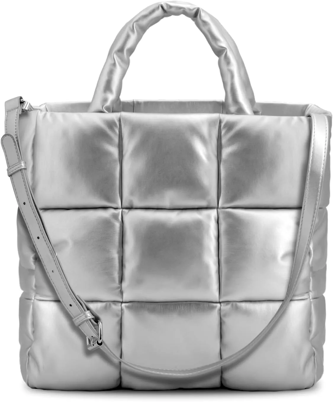Pillow Soft Off White Square Quilted Top Handle Tote Bag