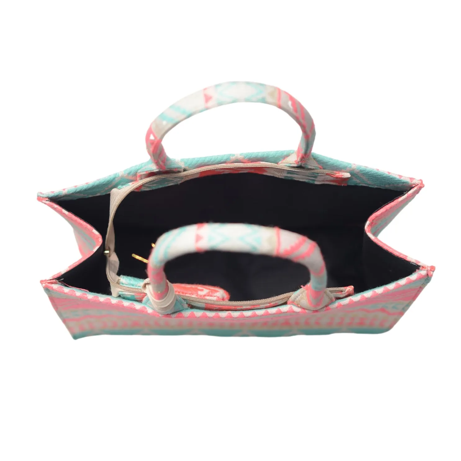 Pink and Sky Blue Color Geometric Pattern Tote Bag