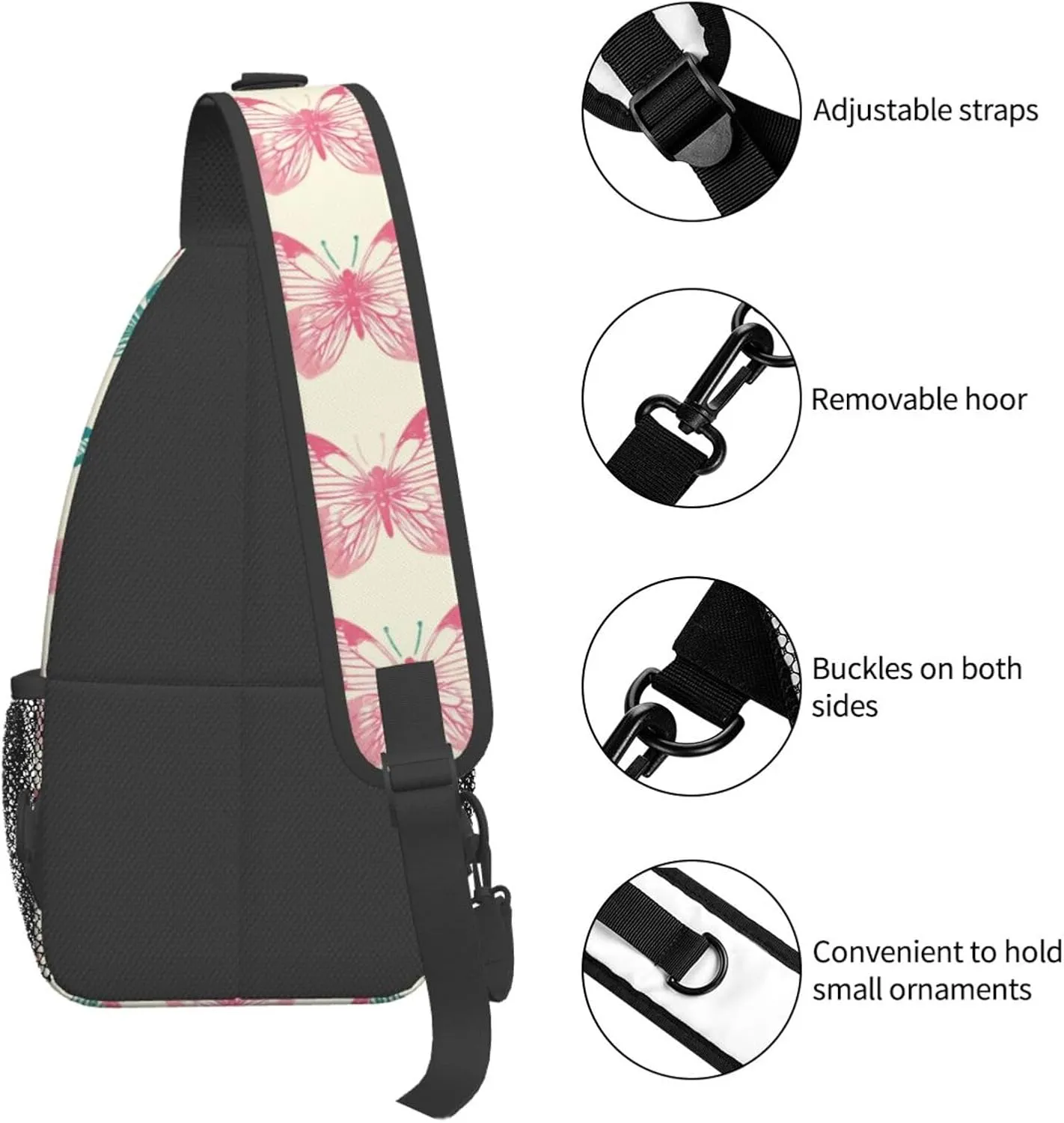 Pink Butterflies Backpack Travel Hiking Daypack Chest Bags Crossbody Shoulder Bag