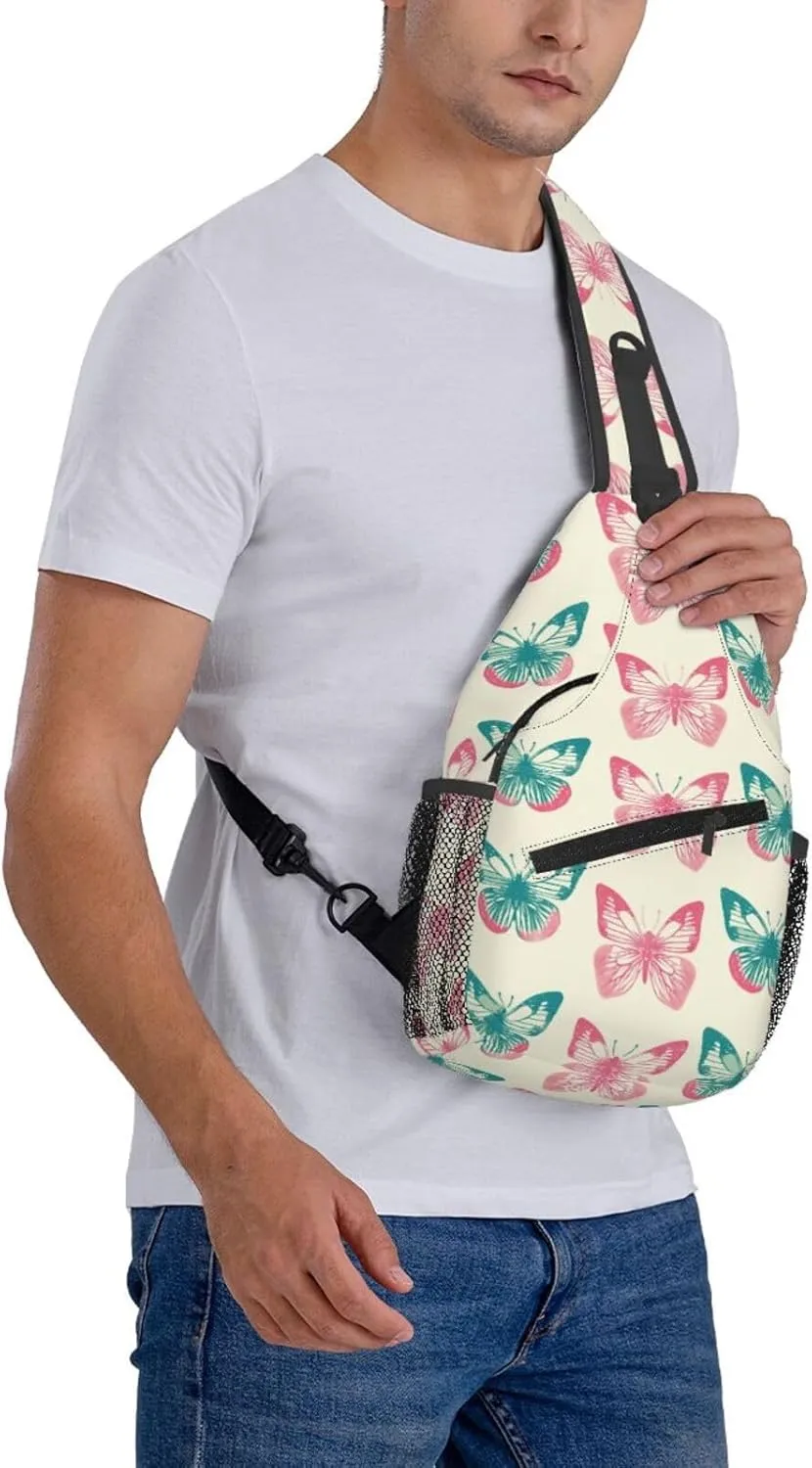 Pink Butterflies Backpack Travel Hiking Daypack Chest Bags Crossbody Shoulder Bag