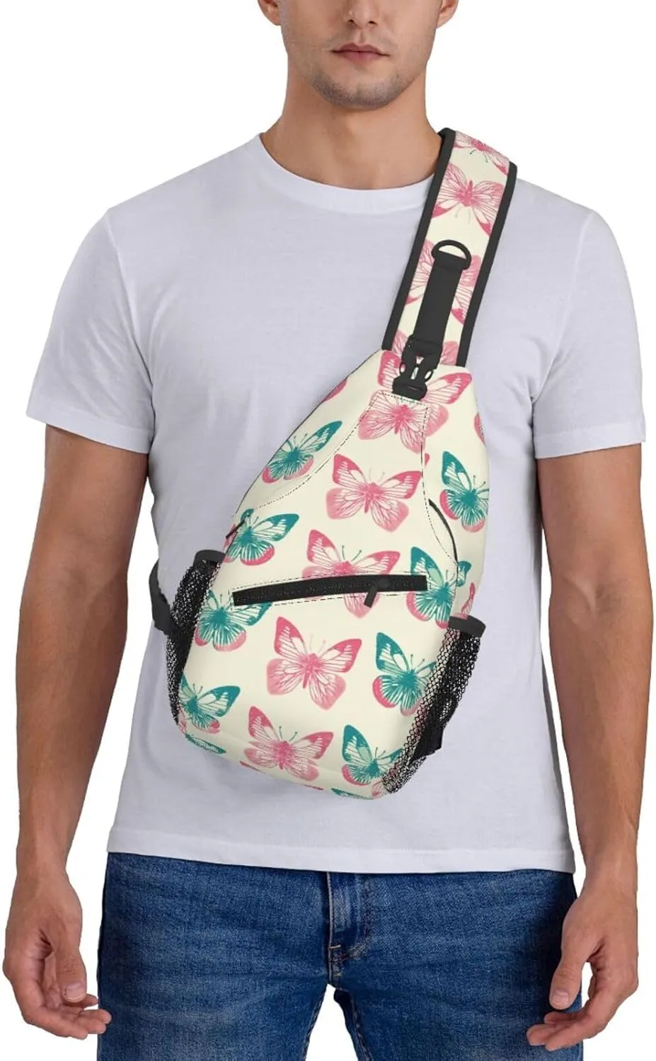 Pink Butterflies Backpack Travel Hiking Daypack Chest Bags Crossbody Shoulder Bag