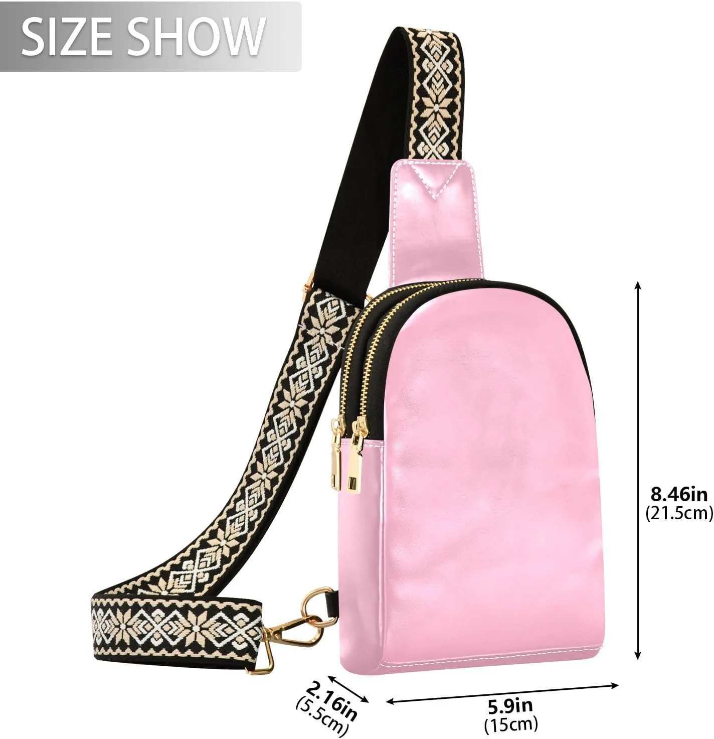 Pink Crossbody Sling Bag for Women Men Leather Chest Bags Purse Adjustable Cross Body Daypack for Hiking Cycling Running