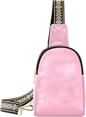 Pink Crossbody Sling Bag for Women Men Leather Chest Bags Purse Adjustable Cross Body Daypack for Hiking Cycling Running