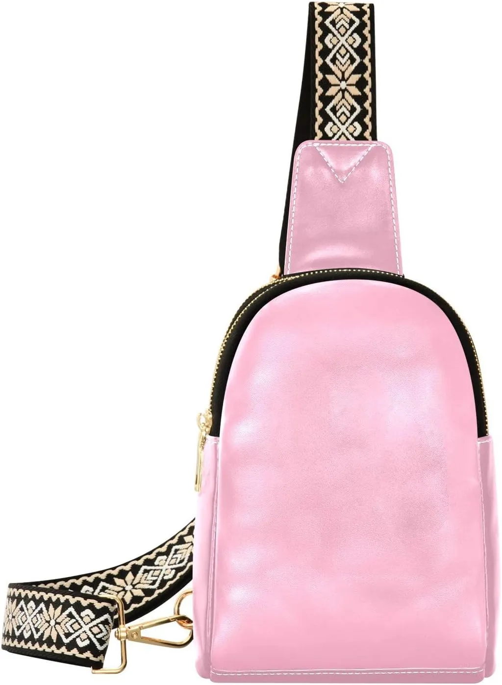 Pink Crossbody Sling Bag for Women Men Leather Chest Bags Purse Adjustable Cross Body Daypack for Hiking Cycling Running